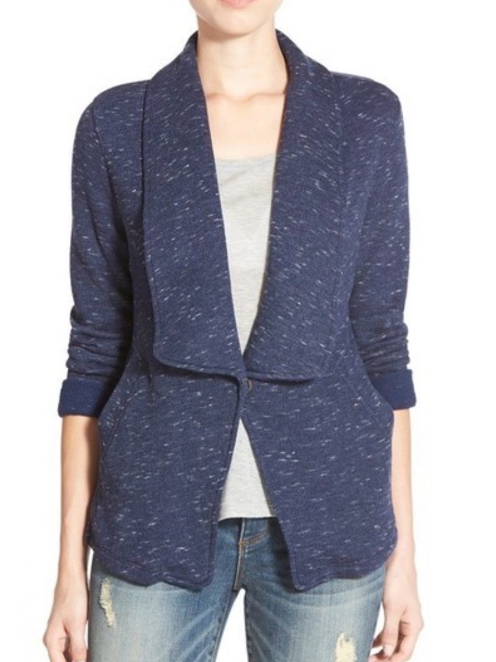 Caslon Navy Speckled Pocket Cardigan
